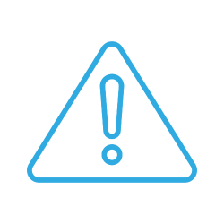 A blue outline warning icon with an exclamation mark inside a triangle, centered on a plain white background.