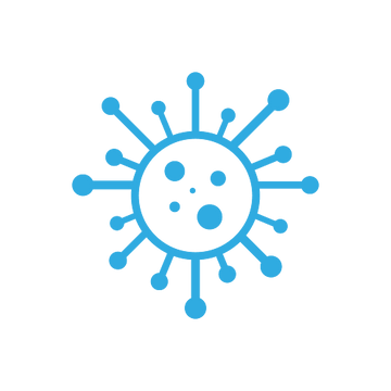 A blue stylized virus or bacterium icon with a circular center and radiating spike-like projections on a plain white background.